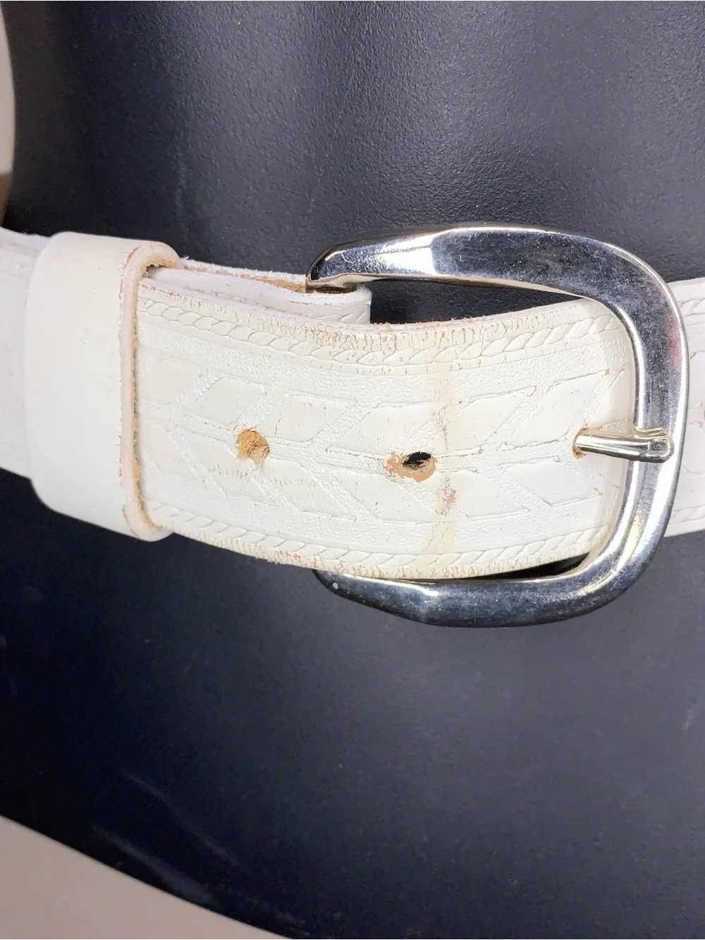 Vintage 24 Waist White Leather Belt Western Womens 90s Styled By Gino